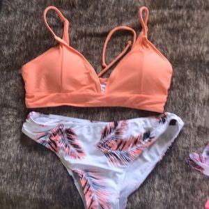 Tropical Lace-Up Back Bikini Swimsuit